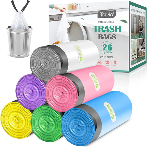 SWU 220Pcs Strong Drawstring Trash Bags Garbage Bags , Bathroom Trash